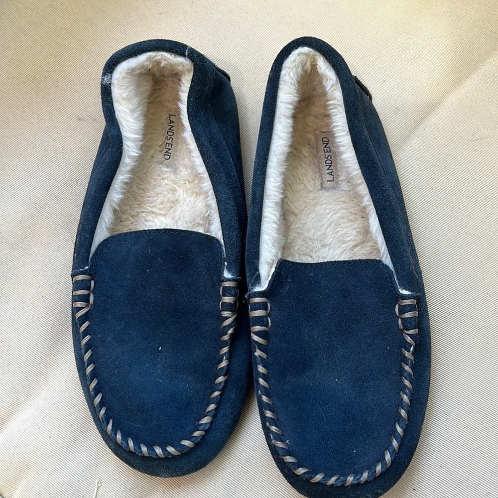 Lands End boys navy slippers.